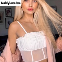 Cute Sexy See Through Mesh Crop Top Camisole Tank Shirt Tee T-shirt E-Girl Kawaii Korean Japanese Harajuku Chinese Retro Streetwear Aesthetic - Thumbnail 7