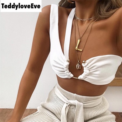 Cute Sexy Solid Color Metal Tube Strap Crop Top Camisole Shirt Tee T-shirt E-Girl Kawaii Korean Japanese Harajuku Chinese Retro Streetwear Aesthetic