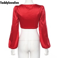Cute Sexy Red Chiffon Low Cut Crop Top Long Sleeve Shirt Tee T-shirt E-Girl Kawaii Korean Japanese Harajuku Chinese Retro Streetwear Aesthetic - Thumbnail 6
