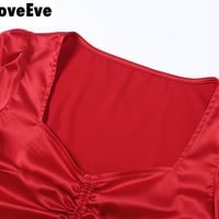 Cute Sexy Red Chiffon Low Cut Crop Top Long Sleeve Shirt Tee T-shirt E-Girl Kawaii Korean Japanese Harajuku Chinese Retro Streetwear Aesthetic - Thumbnail 7