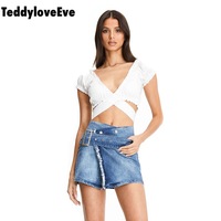 Cute Sexy Solid Color Bandage Cross Tie Up Crop Top Shirt Tee T-shirt E-Girl Kawaii Korean Japanese Harajuku Chinese Retro Streetwear Aesthetic - Thumbnail 1