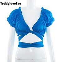 Cute Sexy Solid Color Bandage Cross Tie Up Crop Top Shirt Tee T-shirt E-Girl Kawaii Korean Japanese Harajuku Chinese Retro Streetwear Aesthetic - Thumbnail 7