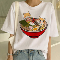 Cute Cartoon Shiba Inu Dog Noodle Ramen Graphic Short Sleeve Shirt Tee T-shirt E-Girl Kawaii Korean Japanese Harajuku Chinese Retro Streetwear - Thumbnail 1