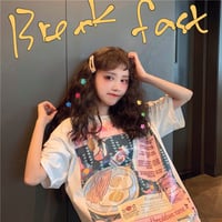 Cute Funny Cartoon Egg Bacon Breakfast Food Graphic Short Sleeve Shirt Tee T-shirt E-Girl Kawaii Korean Japanese Harajuku Chinese Retro Streetwear - Thumbnail 3