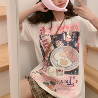 Cute Funny Cartoon Egg Bacon Breakfast Food Graphic Short Sleeve Shirt Tee T-shirt E-Girl Kawaii Korean Japanese Harajuku Chinese Retro Streetwear - Thumbnail 4