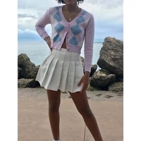 Cute Pink Geometrical Chic Vintage Knit Cardigan Sweater Top Shirt Winter Autumn E-Girl Kawaii Korean Japanese Harajuku Chinese Retro Streetwear - Thumbnail 7