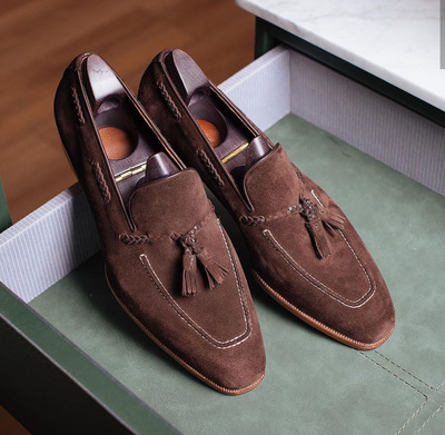 Bespoke Men Handmade Brown Tussle Loafer Leather Shoes