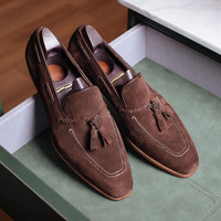 Bespoke Men Handmade Brown Tussle Loafer Leather Shoes - Thumbnail 4