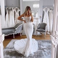Exquisite Mermaid Square Neck White Sequins Wedding Dress with Beading Bridal Gown - Thumbnail 1