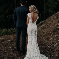 Gorgeous Sheath V Neck Cap Sleeves Lace Wedding Dresses, Elegant Wedding Gowns - Thumbnail 1