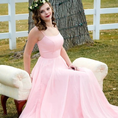 Simple blue chiffon spaghetti straps scoop neck long prom dress, party dress under 100 - Thumbnail 4