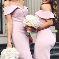 Charming Mermaid Off the Shoulder Pink Long Bridesmaid Dress - Thumbnail 1