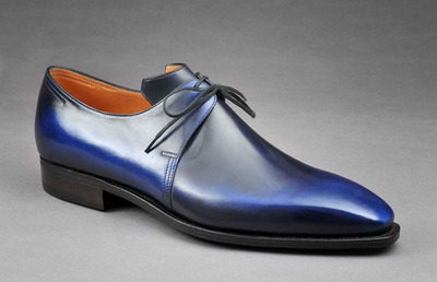 New Handmade Bespoke Men Navy Lace Up Leather Shoes