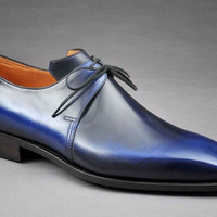 New Handmade Bespoke Men Navy Lace Up Leather Shoes - Thumbnail 1