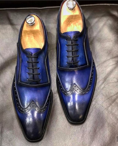 Handmade Bespoke Navy Black Lace up Leather Shoes