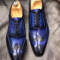 Handmade Bespoke Navy Black Lace up Leather Shoes - Thumbnail 4