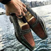 Handmade two tone crocodile shoes, alligator texture shoes men, leather shoe men - Thumbnail 1