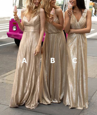 V Neck/Spaghetti Straps Long Bridesmaid Dresses