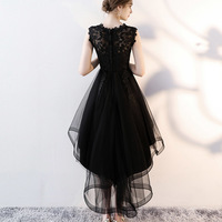 Black tulle lace high low prom dress evening dress - Thumbnail 3