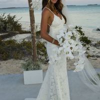 Elegant Mermaid V Neck White Lace Wedding Dresses, Beach Wedding Dresses - Thumbnail 1