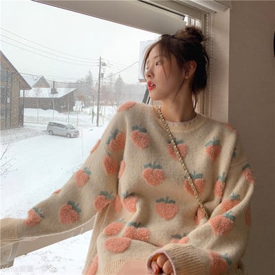 Strawberry peach knitted casual pullover 