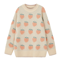Strawberry Peach Knitted Casual Pullover  - Thumbnail 3