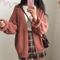 Retro Front Open Knitted Cardigan - Thumbnail 4