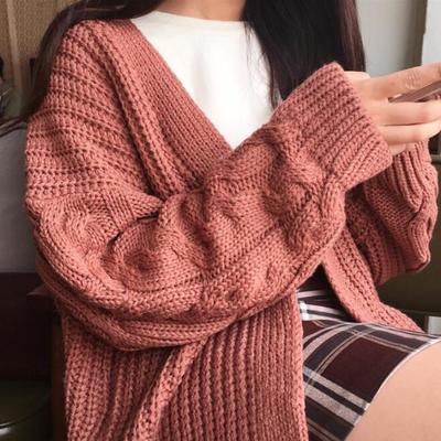 Retro front open knitted cardigan