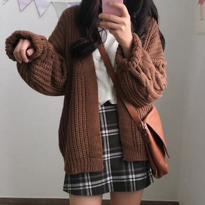 Retro front open knitted cardigan