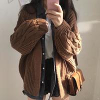 Retro Front Open Knitted Cardigan - Thumbnail 1