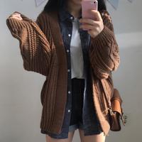 Retro Front Open Knitted Cardigan - Thumbnail 2