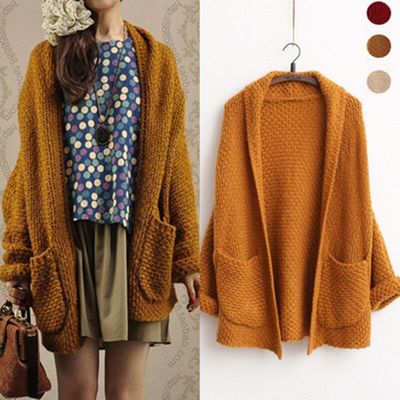 Retro batwing sleeve knitted cardigan - Thumbnail 4
