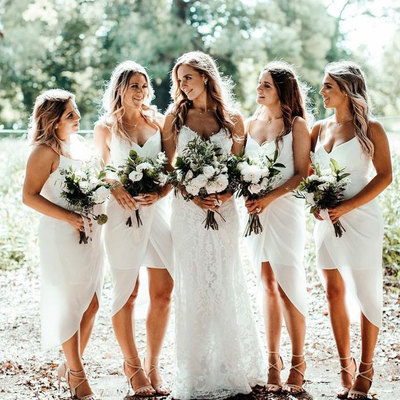 Spaghetti Straps White Bridesmaid Dresses for Wedding Party