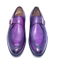 Men's Handmade purple leather monk strap dress shoes custom dress shoes for men - Thumbnail 1