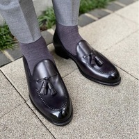 Best Handmade Black Leather Tassel Loafers Dress Shoes Custom Made Shoes For Men - Thumbnail 1