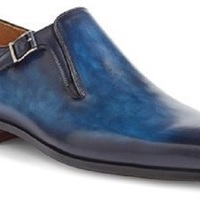 handmade blue patina monk strap premium quality leather formal shoes for men - Thumbnail 1