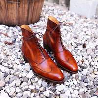 Handmade Leather Wingtip Ankle High Boots For Men, Custom Made Boots For Men - Thumbnail 4
