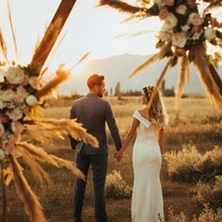 Simple Short Sleeves Satin Wedding Dresses Mermaid Bridal Gowns - Thumbnail 1