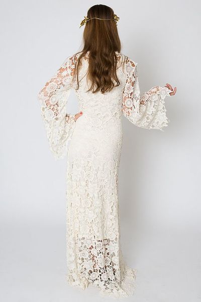 Boho Wedding Dress, Lace Wedding Dress, Vintage Ivory Lace Wedding Dresses with Bell Sleeves，609