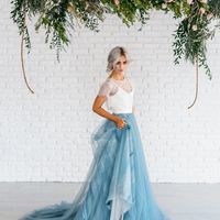 Chic Beach Boho Ball Gown Blue Wedding Dresses Crew Neck Lace Bodice Bridal Gowns，610 - Thumbnail 1