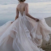 Ball Gown Puffy Sweetheart Tulle Wedding Dresse with Appliques Bridal Gowns - Thumbnail 1