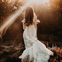 Boho Tulle Illusion V-neck A-line Backless Wedding Gowns - Thumbnail 2