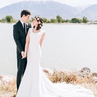 Simple Lace Mermaid Shortsleeves Chapel Train Wedding Dresses  - Thumbnail 1