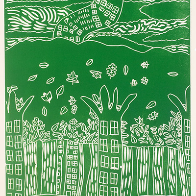 Large monoprint: the treehouse a