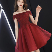 Burgundy lace short prom dress homecoming dress - Thumbnail 1