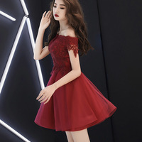 Burgundy lace short prom dress homecoming dress - Thumbnail 4