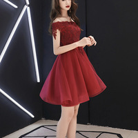 Burgundy lace short prom dress homecoming dress - Thumbnail 5