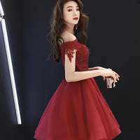 Burgundy lace short prom dress homecoming dress - Thumbnail 6