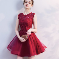 Cute lace short A line prom dress cocktail dress - Thumbnail 4