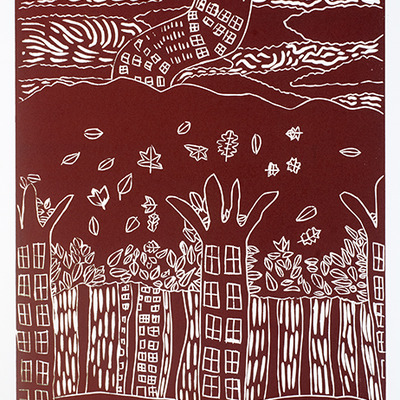 Large monoprint: the treehouse h